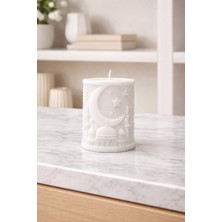 Nox Atelier Ay & Cami Figürlü Dekoratif Silindir Soya Mum – Beyaz - Ramazan - Kandil - Dini Özel Gün - Müslüman Hediyelik