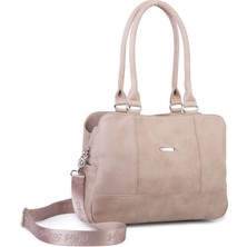 Nas 1507 Kadın Büyük Boy Üç Bölmeli Omuz Çantası Kum