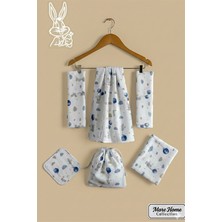 More Home Müslin Bez Battaniye Set 6 Parça Mavi Balonlu Tavşan