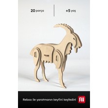 Reboo Ahşap Keçi 3D Puzzle Boyama Seti – 20 Parça, 6’lı Boya ve Fırça Dahil Eğitici Aktivite Oyuncağı