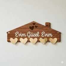Evsay Kişiye Özel Aile Ahşap Anahtarlık Ev Dekorasyonu 5 Kanca Ahşap Kalp