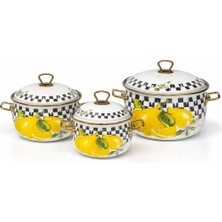 Pr Home Lemon Derin Bombeli Emaye Tencere Seti 16-20-24 cm
