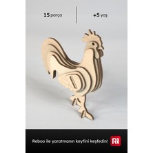 Reboo Ahşap Horoz 3D Puzzle Boyama Seti – 15 Parça, 6’lı Boya ve Fırça Dahil Eğitici Aktivite Oyuncağı