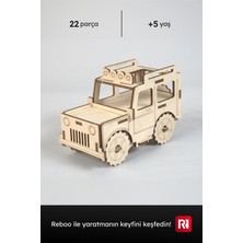 Reboo Ahşap Jeep 3D Puzzle Boyama Seti – 22 Parça, 6’lı Boya ve Fırça Dahil Eğitici Aktivite Oyuncağı