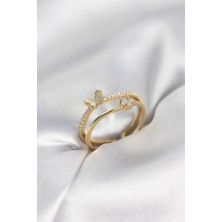 Inure Jewelry Gold Renk 2'li Zirkon Taşlı Kelebek Model Kadın Yüzük