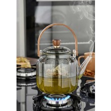 Hometarz Kinu Füme Borosilikat Cam Demlik - 900 Ml, Oval Köşeli