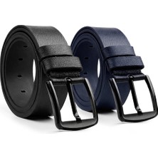 MIPEK DERI 2 Adet Erkek 100 % Hakiki Deri Kot Kemer Siyah / Lacivert