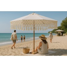 3 M2 Ahşap Bahçe, Havuz, Veranda ve Plaj Şemsiyesi Makrome Saçaklı Şemsiye (Ayak Hariç)