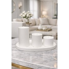 Nox Atelier 3’lü Silindir Dekoratif Soya Mum Seti ve Tabak –  (Büyük Orta Küçük)