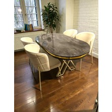 Msy Home Serya Ironi Oval Masa Gold Ayak Yönsüz Kumaş Modern ve Şık Yemek Odası Takımı