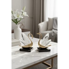 Furkan Dekoratif Kristal Cam 2li Kuğu Seti Gold