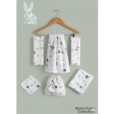 More Home Bebek Müslin Bez Battaniye Set 7 Parça  Mavi Balonlu Tavşan