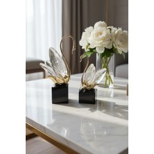 Furkan Dekoratif Ayaklı Kristal Cam 2li Kuğu Seti Gold