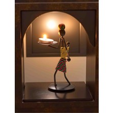 Tan Light Retro Etnik Afrika Figürlü Demir Mumluk/şamdan Tutucu_masa Üstü Dekor
