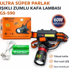 farissu Gold Silver GS-590 60W 6000 Lümen Ultra Güçlü Zumlu Şarjlı Kafa Lambası