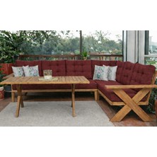 Berlin Masif Ahşap Bahçe Balkon Köşe Koltuk ve Masa Takımı Kestane Ağacı Bordo