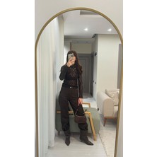 Butik Kadın Siyah Yarı Balıkçı Yaka  Dantel Bluz