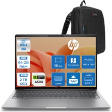 Hp Zbook 8 G1I Ultra 9 285H Ddr5 64GB 2tb SSD 4GB/RTX500ADA 16" Wuxga (1920 x 1200) 400NIT Wi-Fi7+Bt 5.4 Freedos Aı Iş Istasyonu B30HJESF23 + Zettaçanta
