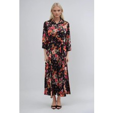 Lijuri Kuşaklı ve Çiçek Desenli Uzun Elbise 2034