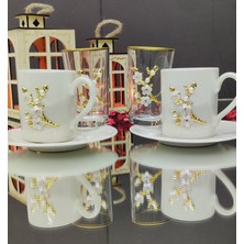 KirLinova Dal Çiçek Kahve Fincanı ve Kahve Yanı Bardak Seti 2li