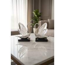 Furkan Dekoratif Kristal Cam 2li Kuğu Seti Gümüş