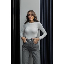 Havoş Ekru Alttan Çıtçıtlı Kapamalı Bodysuit