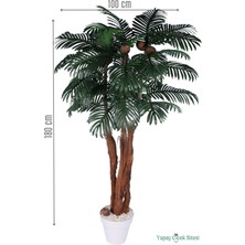 Yapay Çiçek Sitesi 3 Gövdeli Beyaz Saksıda Yapay Tropikal Palmiye Ağacı 28 Yapraklı 180 cm