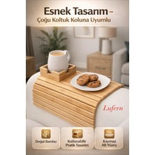 Lufern Özel Tasarım Katlanabilir Ahşap Koltuk Yanı Kanepe Tepsisi Aksesuar Bardak Atıştırmalık 32X33 cm