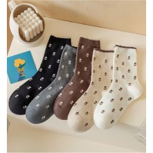 Hobins Sportswear & Company 5 Çift Kadın Soket Çorap Karanfil Desenli Hava Alan Esnek Doku Dört Mevsim Kullanışlı Çorap