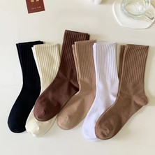 Hobins Sportswear & Company 5 Çift Kolej Çorap Bej Tonlarıyla Düz Şık Renkler & Hava Alan Esnek Doku