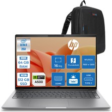 Hp Zbook 8 G1I Ultra 9 285H Ddr5 64GB 512GB SSD 4GB/RTX500ADA 16" Wuxga (1920 x 1200) 400NIT Wi-Fi7+Bt 5.4 Windows 11 Pro Aı Iş Istasyonu B30HJESP21 + Zettaçanta