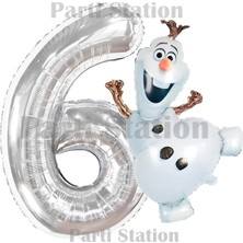 Parti Station Frozen Olaf Konsept 6 Yaş Gümüş Folyo Rakam Balon Seti