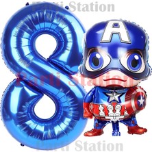 Parti Station Captain America 8 Yaş Lacivert Folyo Rakam Balon Seti