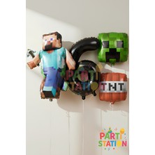 Parti Station Minecraft Temalı 1 Yaş Balon Seti – Steve, Rakam ve Creeper