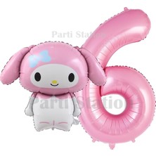 Parti Station Sanrio My Melodi Konsept Folyo Balon ve 6 Yaş Pembe Folyo Rakam Balon Seti