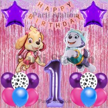 Parti Station Paw Patrol Skye ve Everst Konsept 1 Yaş Doğum Günü Pembe Püskül Parti Balon Seti