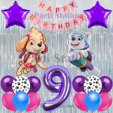 Parti Station Paw Patrol Skye ve Everst Konsept 9 Yaş Doğum Günü Gümüş Püskül Parti Balon Seti