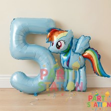 Parti Station My Little Pony Konsept Rainbow Dash Balon ve 5 Yaş Mavi Rakam Balon Seti