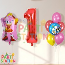 Parti Station Sonic ve Amy Temalı 1 Yaş Doğum Günü Balon Seti 8 Parça