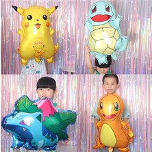 Parti Station Pokemon Tema 3 Yaş Doğum Günü Perdeli Balon Set Pokemon Pikachu Bulbasaur Charmander Squirtle
