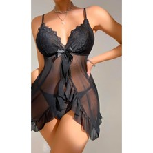 Kiss Me Kadın Siyah Fantezi Gecelik Tül Dantel Detaylı Fantezi Gecelik 2117