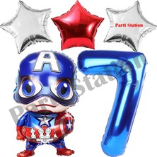 Parti Station Avengers Captain America Konsept 7 Yaş Lacivert Rakam Balon Set Kaptan Amerika Doğum Günü Set