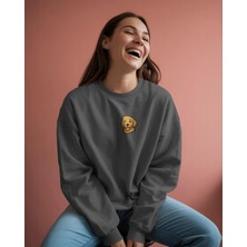 Muhtar Store Golden Retriever Baskılı Kadın Sweatshirt – Minimal Göğüs Baskı Antrasit Regular Fit