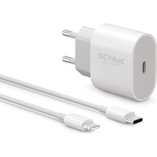 Schitec 25W Type-C Çıkışlı Hızlı Şarj Aleti Type-C To Lightning Kablolu Set Beyaz SC003