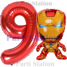 Parti Station Avengers Iron Man 9 Yaş Kırmızı Folyo Rakam Balon Seti