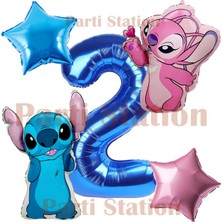 Parti Station Lilo Stitch ve Angel 2 Yaş Lacivert Rakam ve Yıldız Folyo Balon Doğum Günü Parti Seti