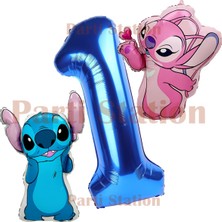 Parti Station Lilo Stitch ve Angel 1 Yaş Lacivert Rakam Balon Doğum Günü Parti Seti