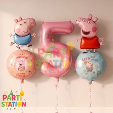 Parti Station Peppa Pig & George Konsept 5 Yaş Folyo Balon Seti Doğum Günü Seti