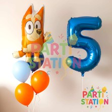 Parti Station Bluey Chilli Temalı 5 Yaş Folyo Balon Seti – Rakam Balonlu Doğum Günü Parti Süsü