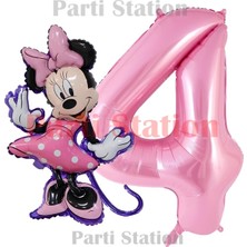Parti Station Minnie Mouse Konsept 1 Yaş Pembe Folyo Rakam Balon Seti